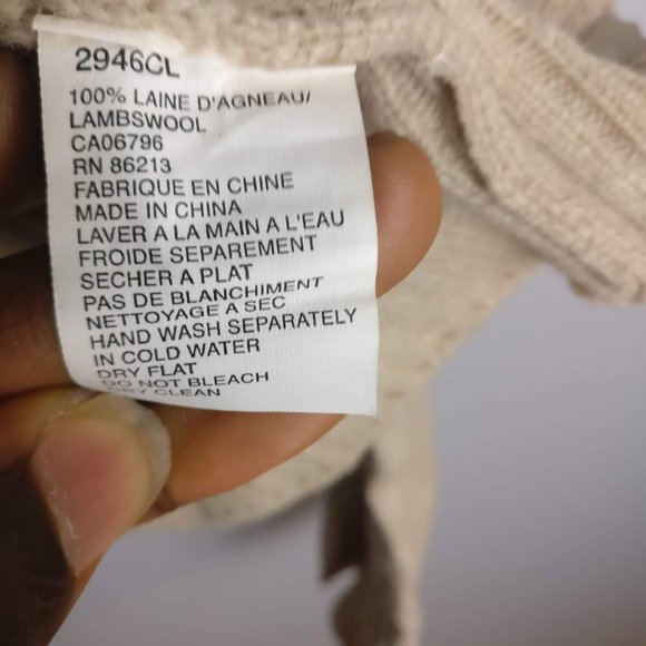 Neutral/Beige Wool Sweater, 100% Lambswool ribbed Knit Long sleeve Sweater, XL - Picture 6 of 7